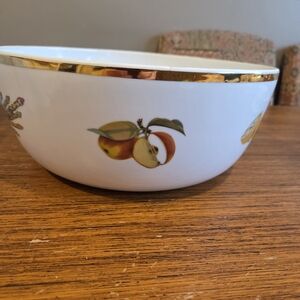 Royal Worcester White Bowl with Gold Rim and Fruit Design